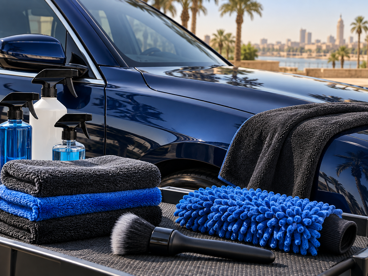 Illustrative car-care accessories; collection artwork, not exact products