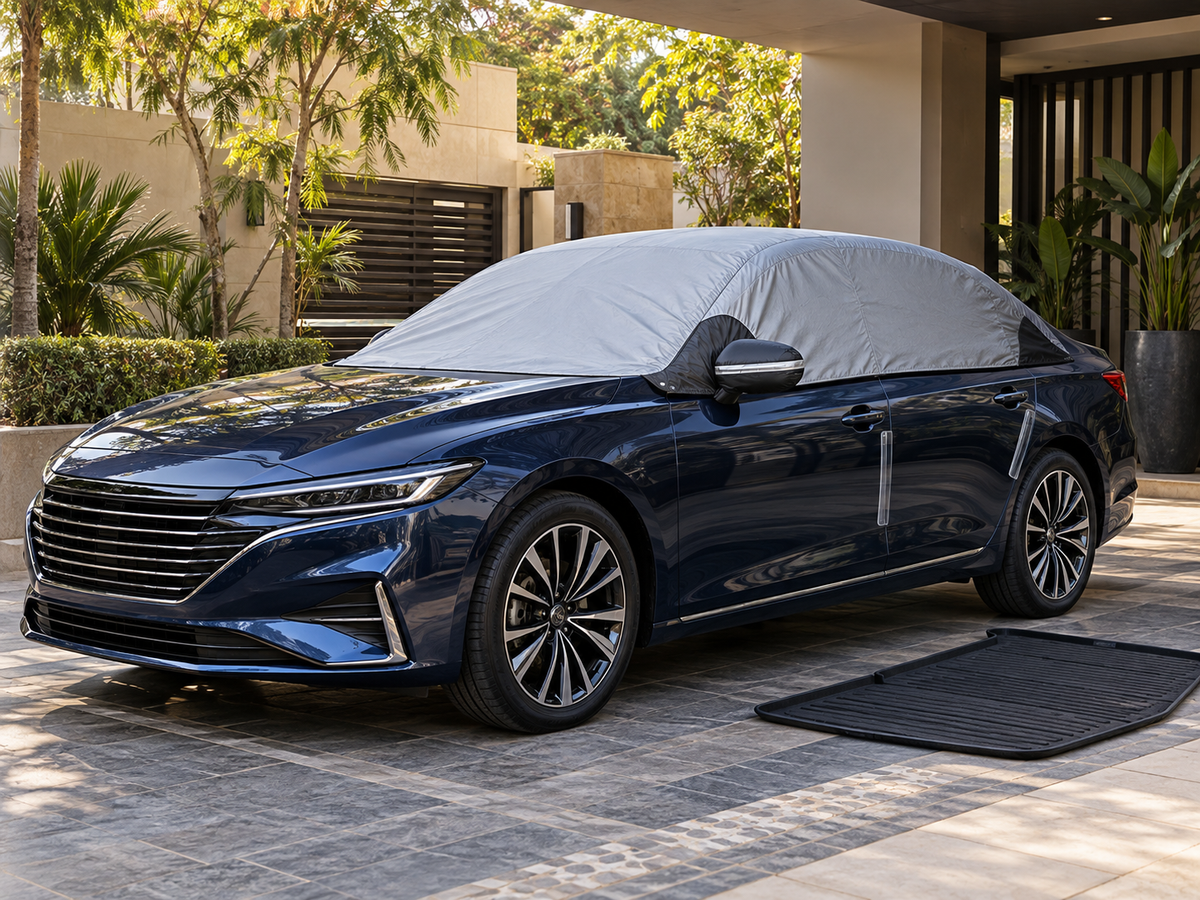 Illustrative exterior protection accessories on an unbranded car; not exact product imagery